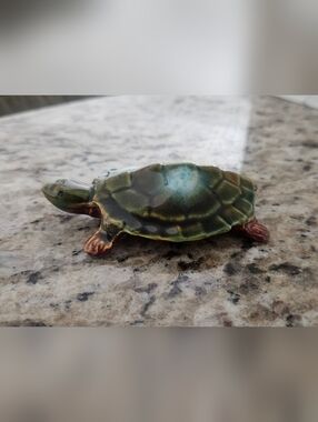 Ceramic Turtle Accent - Green/Brown Decorative Figurine